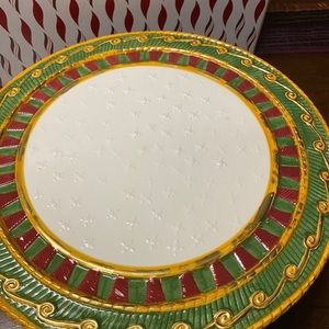 Vintage OLD WORLD Santa Ceramic Hand Painted 12” Footed Cake Plate Holiday